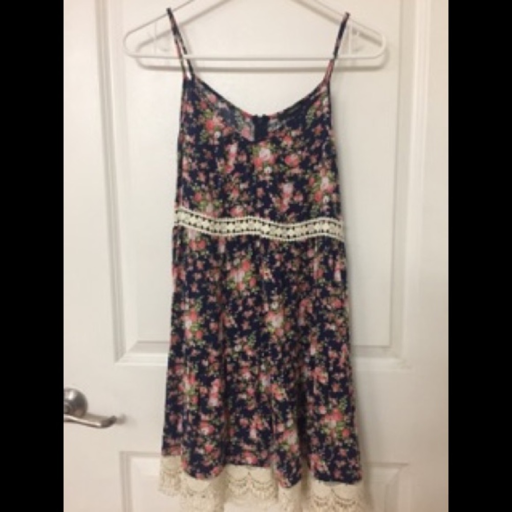 Forever 21 Navy Blue Floral Lace Dress Small S